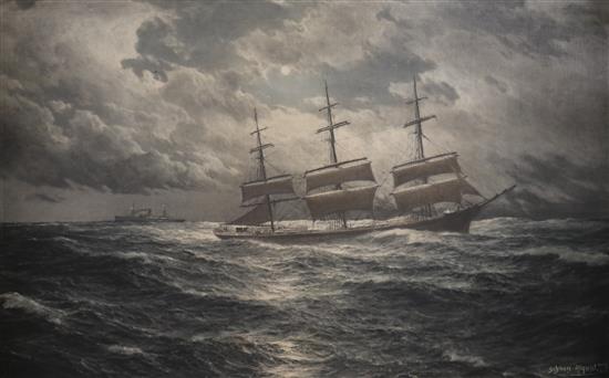 Schnars-Alquist, colour print, Shipping at sea, dated 1909, 61 x 94cm